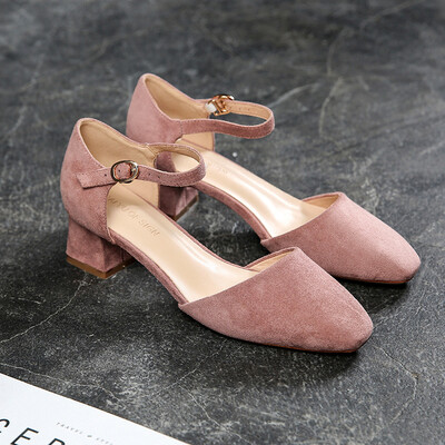 

2019 New Korean ins with wild square head buckle womens shoes Baotou sandals women summer thick heels