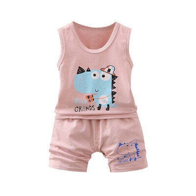 

Summer Baby Boys Outfits Clothes Sets Girls Sleeveless Cartoon Dinosaur Print Vest TopsShorts Suits Casual Sets