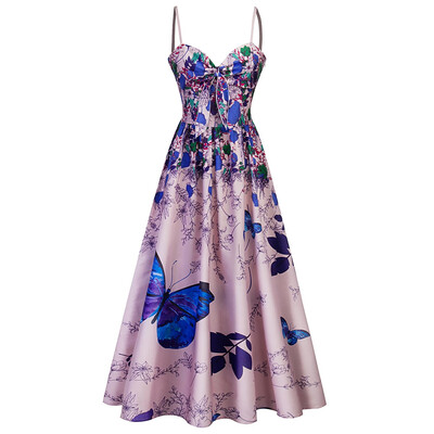 

Floral Bowknot Print Maxi Flare Dress