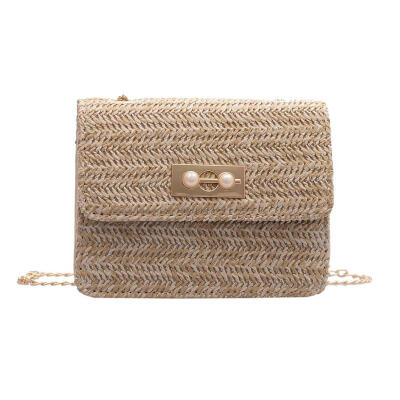 

Pearls Shoulder Messenger Handbags Woven Beach Women Chain Crossbody Bags