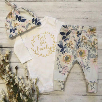 

Newborn Kids Baby Girl Floral Clothes Romper Bodysuit Pants Headband Outfits Set