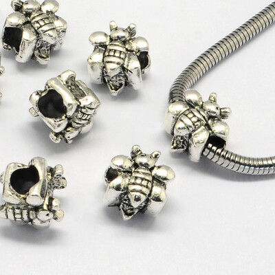 

Alloy European Beads Large Hole Beads Bees Antique Silver 11x12x10mm Hole 5mm