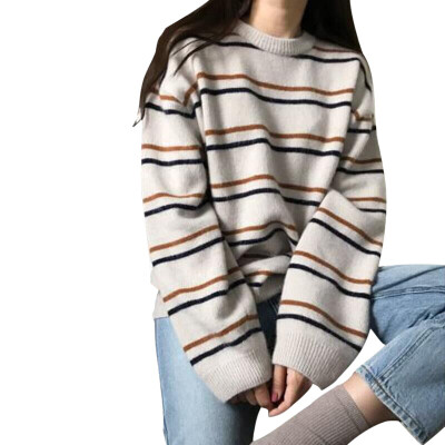 

Autumn Winter Women Sweaters Fashion Stripe Long Sleeve O Neck Pullovers Female Loose Casual Knitted Sweater Pull Femme