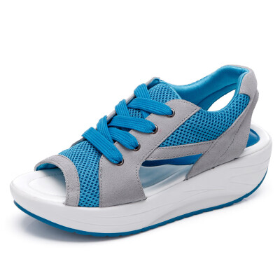 

LZJ Muffin Bottom Sandals Thick Bottom Slope Breathable Rocking Shoes Female Mesh Shoes Comfortable Casual shoes plus size 35-41
