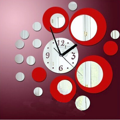 

〖Follure〗Modern Circles Acrylic Mirror Style Wall Clock Removable Decal Art Sticker Decor