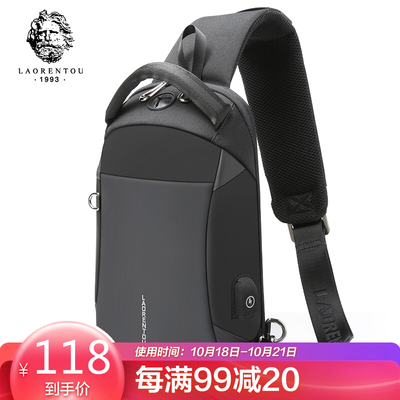 

Old man head LAORENTOU mens chest bag casual sports outdoor shoulder messenger bag multi-function charging pocket men JD8052460ZY03L1A black
