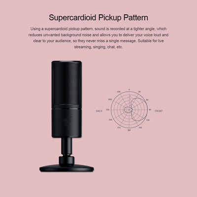 

Razer Seiren X USB Streaming Microphone Built-in Shock Mount Supercardiod Pick-Up Pattern 25mm Condenser Capsules USB Plug & Play