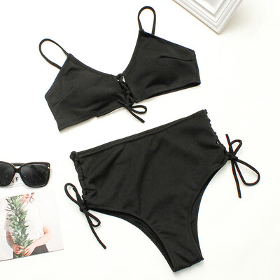 

Roseonmyhand Women Fashion Strap Lace Solid Color Sexy Split Swimsuit Beachwear Bikini