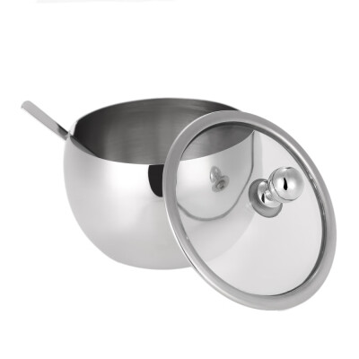 

High-end Durable Stainless Steel Sugar Bowl with Lid&Sugar Spoon Versatile Seasoning Container