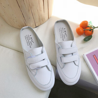 

White shoes women 2019 summer no heel a pedal lazy shoes summer Joker student breathable half drag white shoes tide