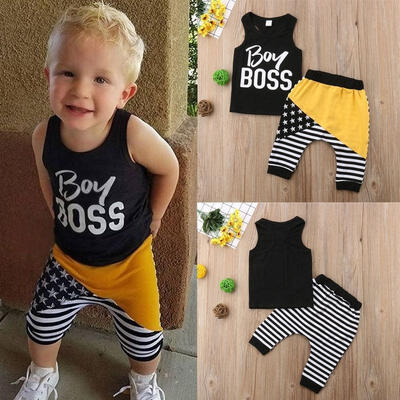 

Toddler Kids Baby Boys Letter Vest Tops Star Splice Harem Pants Set 6Month-4Years