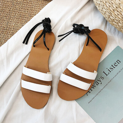 

Sandals fairy shoes with long skirts in summer&flat soles tied to beach Roman shoes