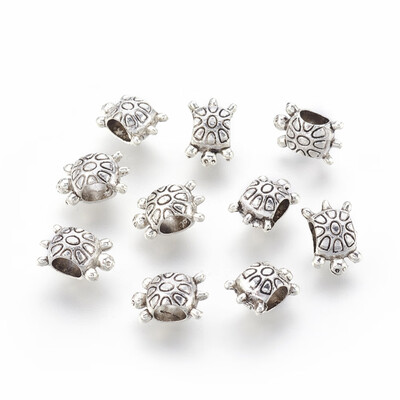 

Tibetan Style Alloy European Beads Large Hole Beads Tortoise Antique Silver 12x8x7mm Hole 5mm