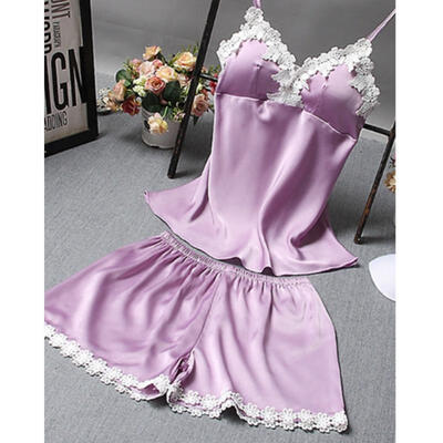 

Women Satin Lace Sleepwear Babydoll Lingerie Nightwear Shorts Pjs Pyjamas Set