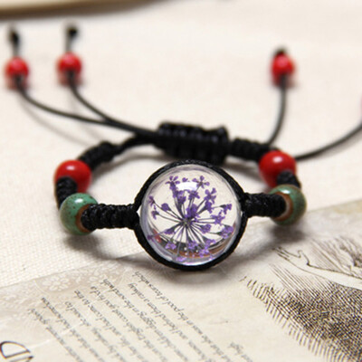 

Dried Flower Bracelet For Womens Jewelry Cherry blossom Life time gem Hand-knitted national Accessories