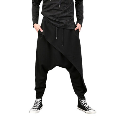 

Gobestart Mens Casual Harem Pants Irregular Hem Loose Solid Color Yoga Hip Hop Trousers