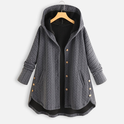 

Toponeto Women Plus Size Casual Button Pockets High Low Long Sleeve Hooded Coat