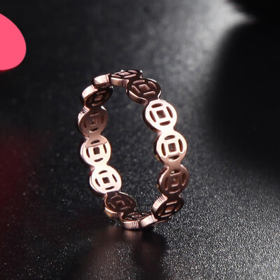 

Hollow copper coin ring female model titanium steel plated 18k rose gold color gold ring couple ring