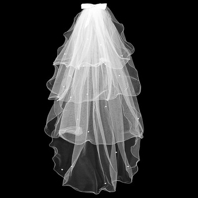 

Beige Bridal Wedding Party Accessories Veils Pearls Short Curled Edge With Comb