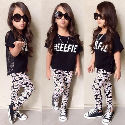 

Flower Baby Girls Kids Summer Clothes Lace Tops Floral Pants Outfits Set 2-7Y