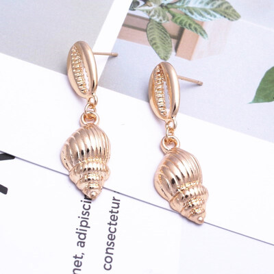 

EK646 Bohemian Sea Shell Drop Earrings For Women Metal Starfish Conch Shell Cowrie Statement Earrings 2019 Summer Beach Jewelry