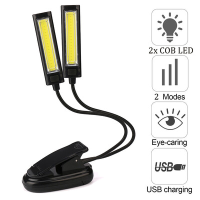 

〖Follure〗Flexible USB Clip-On 2x COB LED Light Reading Study Desk Table Lamp Rechargeable