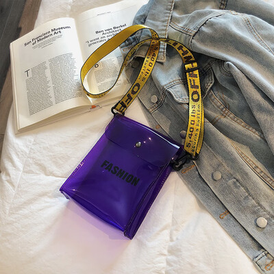 

Summer on the new transparent bag female 2019 new Korean version of the wild single shoulder slung fashion letters solid color jelly package