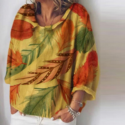 

Tailored Women Fashion O-Neck Print Batwing Sleeve Long Loose Blouse Tops