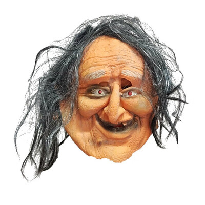 

Old Woman Halloween Mask With Hair PVC Front Face Horror Mask Masquerade Party Decor Props Pro