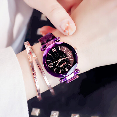

Fashion Casual Rose Gold Watch Women Luxury Starry Sky Magnetic Lady Clock Waterproof Roman Numeral Female Wristwatches ulzzang