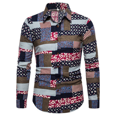 

Tailored Mens Summer Fashion Business Leisure Printing Long-sleeved Shirt Top Blouse