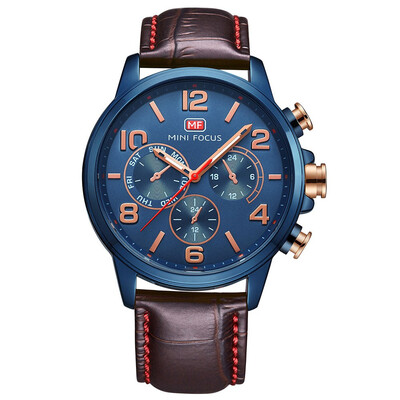 

MINI FOCUS Male Watches Business Watch Quartz Watches Japanese Movement Noctilucent Waterproof Fake Three Eyes 0001G