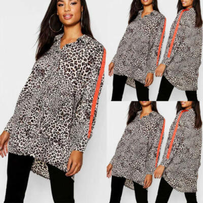 

Womens Summer Leopard V Neck Blouses Loose Baggy Tops Tunic T Shirts Size -L