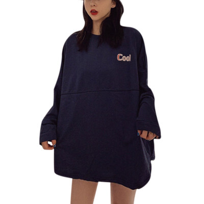 

Women Autumn Spring Simple Long Sleeve Cute Letter Print Loose Round Collar Sweater
