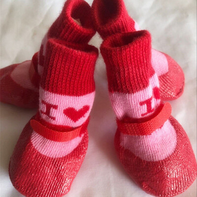 

4 PcsSet Pet Dog Nonslip Shoes Socks Comfortable Puppy Waterproof Rubber Reinforcement