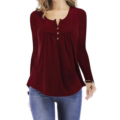 

Women Long Sleeve T-shirt Slim Casual Solid Color European Pullover Tops