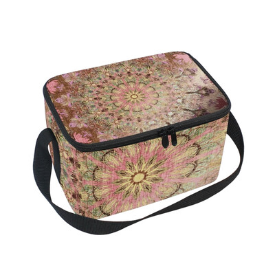 

ALAZA Insulated Lunch Box Metallic Pink India Pattern Lunch Bag for Men Women Portable Tote Bag Cooler Bag