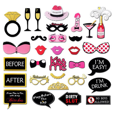 

FUNNYBUNNY Girls Night Out Games Decoration Dress Up Accessories for Wedding 30 Count Bachelorette Party Photo Booth Props Kit