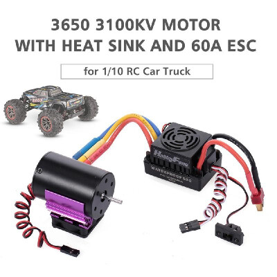 

HobbyFans 3650 3100KV Brushless Motor with Heat Sink&60A ESC with BEC Waterproof for 110 RC Car Truck