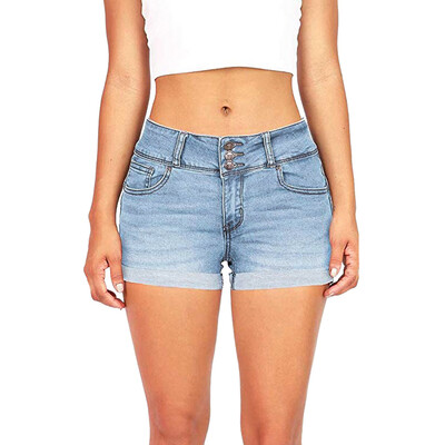 

Tailored Women Low Waisted Washed Solid Short Mini Jeans Denim Pants Shorts