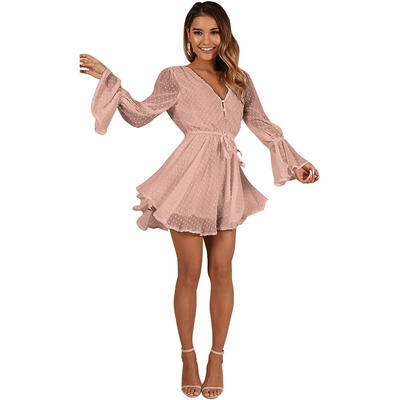 

Sexy Large Size Long Sleeve Jumpsuit Women High Waist Chiffon Playsuits