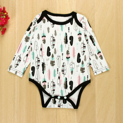 

Newborn Baby Boy Girl Feather Print Long Sleeve Romper Jumpsuit Outfits Clothes