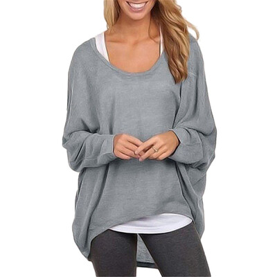 

Loose T-shirt Women fake 2 pieces Tops Solid Color Ladies Autumn T-shirts O-Neck Long Sleeve T-shirts Casual female Tops