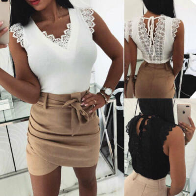 

Women Ladies Summer Lace Vest Top Sleeveless Blouse Casual Tank Tops T-Shirt New