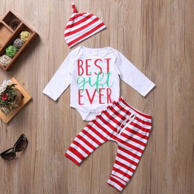 

Newborn Infant Baby Boy Girl Romper TopsStriped PantsHat Christmas Outfits Set