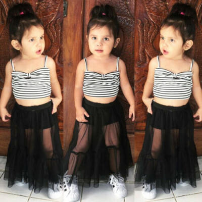 

Striped Kids Baby Girls Sleeveless Crop Tops Shorts Skirt Dress Outfits Clothes