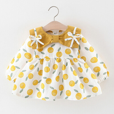 

Infant Baby Girls Long Sleeve Bow Orange Print Princess Dresses Clothes