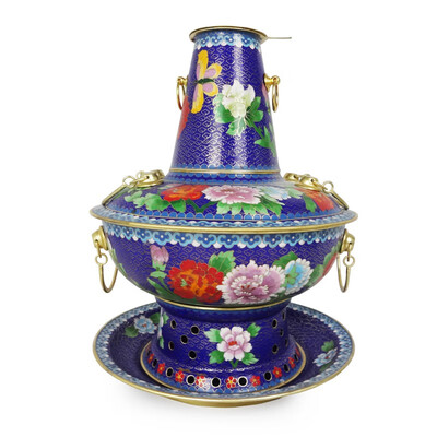 

Zhangye Copper Cloisonne Charcoal Pot Blue Peony 5292