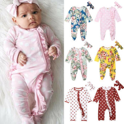 

US Newborn Infant Baby Girl Floral Dot Clothes Romper Jumpsuit Autumn Outfit Set