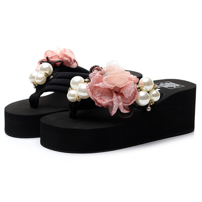 

Rose Women Girls Floral Wedges Bohemian Style Flip Flops Sandals Slippers Beach Shoes